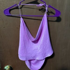 Pink Satin Cowl Halter Top